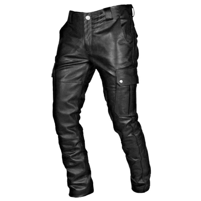 Brand Autumn Men Leather Pants Skinny Fit Elastic Style Fashion PU Leather Trousers Motorcycle Pants Thin Streetwear