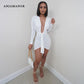 ANJAMANOR Sexy Deep V Neck Long Sleeve Dresses for Women 2021 Black White Bodycon Mini Dress Night Club Outfits D21-CE22