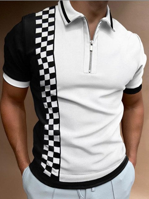 2021 New Men Polo Shirts Summer High Quality Casual Daily Short Sleeve Striped Mens Shirts Turn-Down Collar Zippers TEES Men