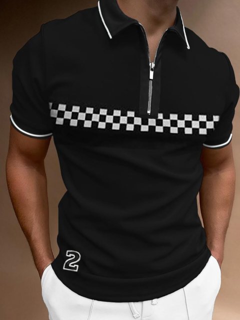 2021 New Men Polo Shirts Summer High Quality Casual Daily Short Sleeve Striped Mens Shirts Turn-Down Collar Zippers TEES Men