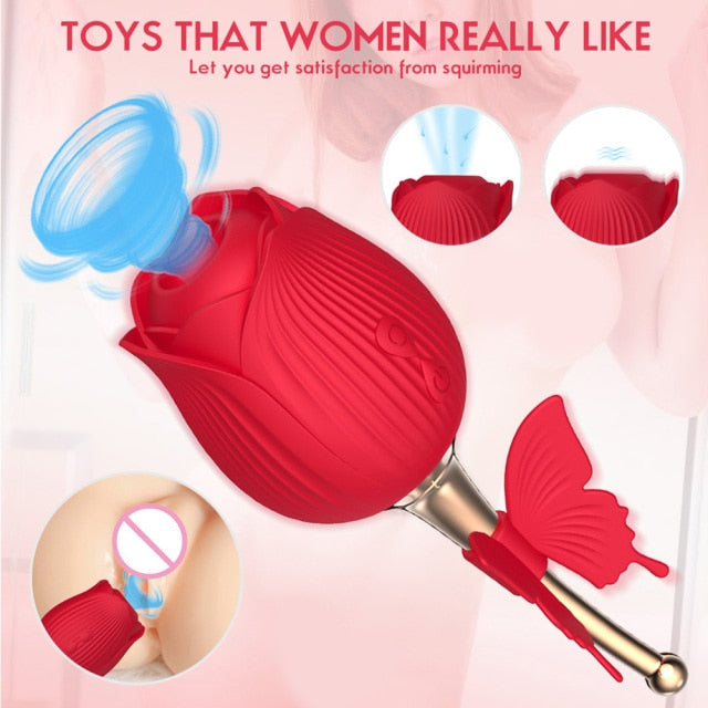Rose Sucking Vibrator 10 Modes Vibrating Clit Sucker Nipple Blowjob Clitoris Stimulation Female Masturbation Sex Toys for Women