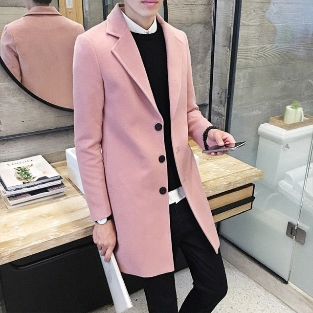 2021 Fashion Men Wool &amp; Blends Mens Casual Business Trench Coat Mens Leisure Overcoat Male Punk Style Blends Dust Coats Jackets