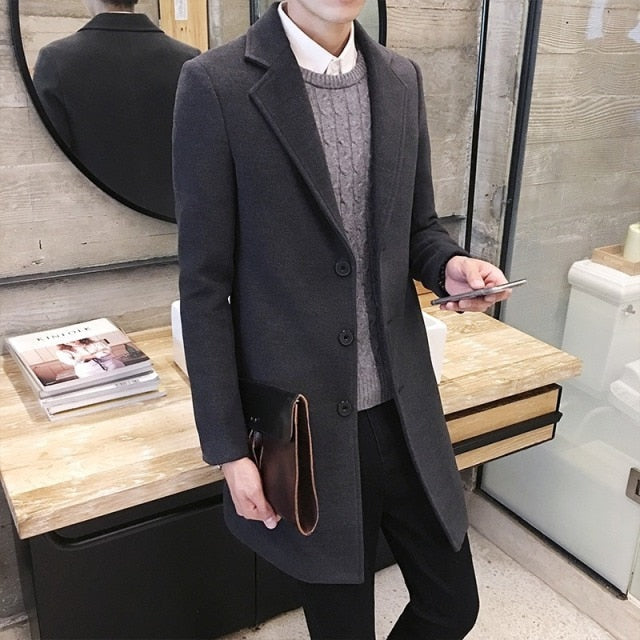 2021 Fashion Men Wool &amp; Blends Mens Casual Business Trench Coat Mens Leisure Overcoat Male Punk Style Blends Dust Coats Jackets