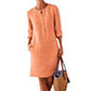 Solid Color spring Cotton Linen Dress 2021 Spring Button O-Neck Knee Party Dress Women Long Sleeve Pocket Dresses Plus Size 5XL