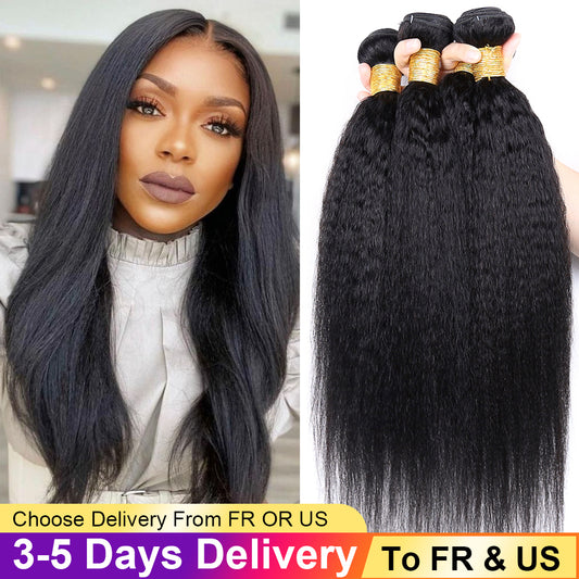 Kinky Straight Hair Bundles 100% Human Hair Extensions Wholesale Vendor Yaki Straight Hair 3/4 Bundles Natural Hair Weave EMOL