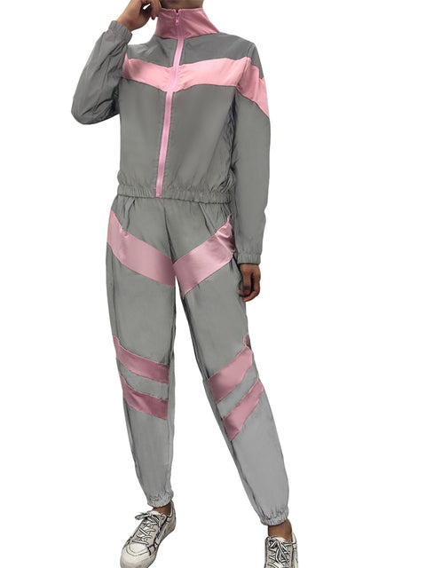 Reflective Two Piece Set Women Tracksuit Spring Clothes Zipper Jacket Crop Top and Pants Sets Casual Sweat Suits Chandal Mujer