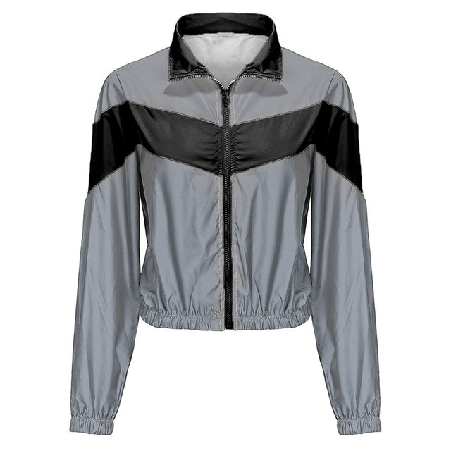 Reflective Two Piece Set Women Tracksuit Spring Clothes Zipper Jacket Crop Top and Pants Sets Casual Sweat Suits Chandal Mujer