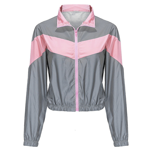 Reflective Two Piece Set Women Tracksuit Spring Clothes Zipper Jacket Crop Top and Pants Sets Casual Sweat Suits Chandal Mujer