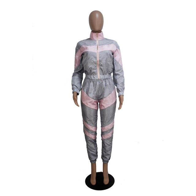 Reflective Two Piece Set Women Tracksuit Spring Clothes Zipper Jacket Crop Top and Pants Sets Casual Sweat Suits Chandal Mujer