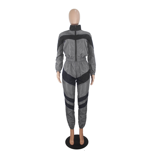 Reflective Two Piece Set Women Tracksuit Spring Clothes Zipper Jacket Crop Top and Pants Sets Casual Sweat Suits Chandal Mujer