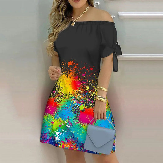 2022 Women&#39;s Off Shoulder Dresses Summer Sexy Floral Printed Short Sleeve Mini Dress Female Casual Beach Party Dresses Vestidos