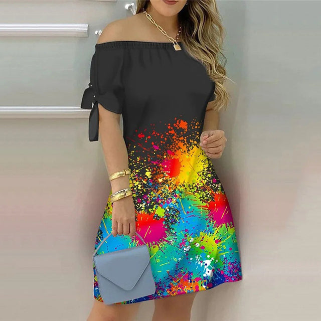 2022 Women&#39;s Off Shoulder Dresses Summer Sexy Floral Printed Short Sleeve Mini Dress Female Casual Beach Party Dresses Vestidos