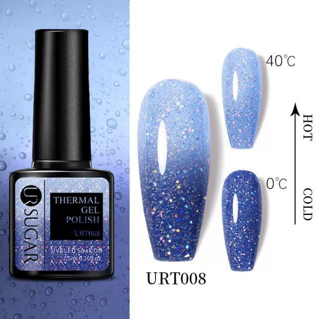 UR SUGAR Thermal Ultra-thin Glitter 3 Colors Soak Off UV Gel Color-chaging Snowflake Temperature Color Change Gel Nail Art Gel