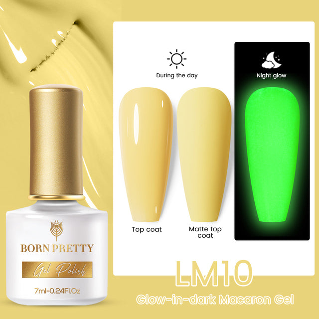 BORN PRETTY Glow-In-Dark Macaron Gel Nail Polish Summer Ice Cream Colors Luminous Nail Gel Soak Off UV LED Gel All for Manicure
