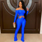Elegant 2 Two Piece Set Tracksuit for Women Outfits Off Shoulder Bandage Crop Top Stacked Flare Trouser Sweat Suit Matching Set