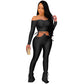 Elegant 2 Two Piece Set Tracksuit for Women Outfits Off Shoulder Bandage Crop Top Stacked Flare Trouser Sweat Suit Matching Set