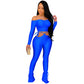 Elegant 2 Two Piece Set Tracksuit for Women Outfits Off Shoulder Bandage Crop Top Stacked Flare Trouser Sweat Suit Matching Set