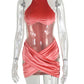 Beyprern New Chic Hollow Out Velvet Mini Dress Summer Sleeveless Sheer Mesh Patchwork Skinny Party Club Wear Rave Outfits
