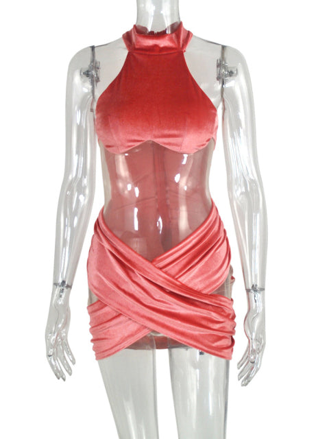 Beyprern New Chic Hollow Out Velvet Mini Dress Summer Sleeveless Sheer Mesh Patchwork Skinny Party Club Wear Rave Outfits