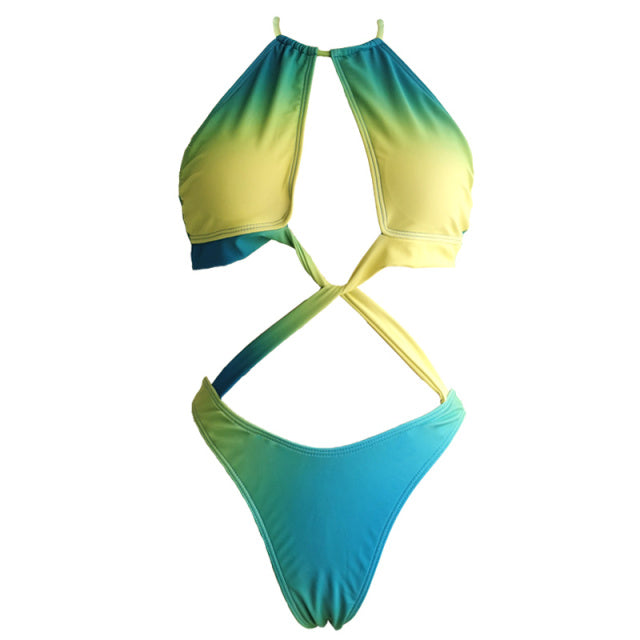 Rinabe Sexy Bikini 2022 Swimsuit Hollow Out Bikinis Women Swimwear Tie Dye One Piece Swimsuits Thong Biquini Bathing Suit Women