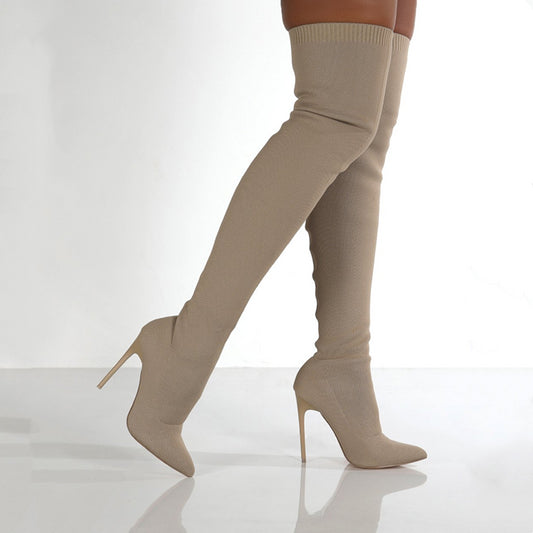 Winter Paisley Women Boots Fashion Paisley Pointy Toe Punk High Thin Heels Sock Boots Over The Knee Boots Autumn Botas De Mujer