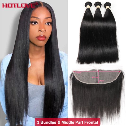 36 38 40 Inch Straight Bundles With Closure Brazilian Hair Weave Bundles With Closure Frontal Pre Plucked Remy Hair Extension