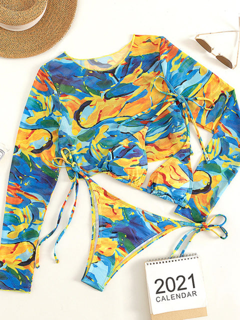 In-X Leopard print 3 pieces set Long sleeves swimsuit women&#39;s swimming Sexy bikini 2022 Low waist swimwear women bathing suit