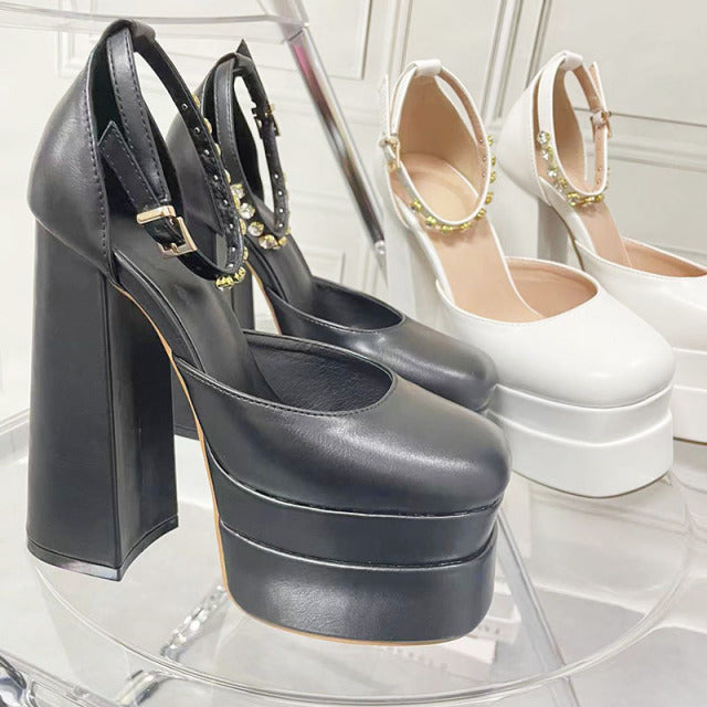 New Brand Women Sandals Summer Shoes Sexy Thick High Heels Platform Black Red Yellow Dress Party Wedding Shoes Woman Pumps