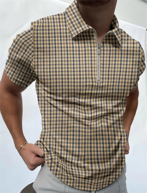 2021 New Men Polo Shirts Summer High Quality Casual Daily Short Sleeve Striped Mens Shirts Turn-Down Collar Zippers TEES Men