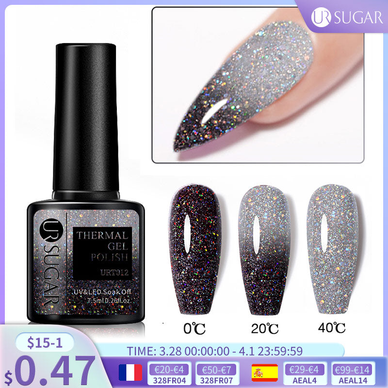 UR SUGAR Thermal Ultra-thin Glitter 3 Colors Soak Off UV Gel Color-chaging Snowflake Temperature Color Change Gel Nail Art Gel