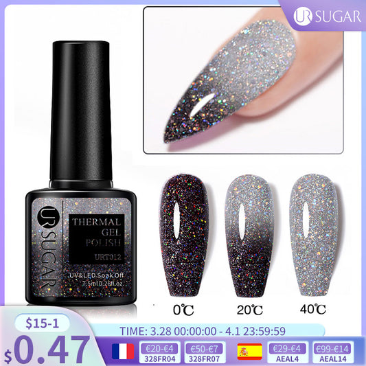 UR SUGAR Thermal Ultra-thin Glitter 3 Colors Soak Off UV Gel Color-chaging Snowflake Temperature Color Change Gel Nail Art Gel
