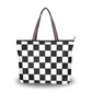 Black and white grid printed shoulder bag female casual tower design beach bag summer style ladies canvas  shopper handbag wome