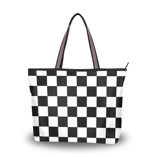 Black and white grid printed shoulder bag female casual tower design beach bag summer style ladies canvas  shopper handbag wome