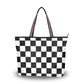Black and white grid printed shoulder bag female casual tower design beach bag summer style ladies canvas  shopper handbag wome