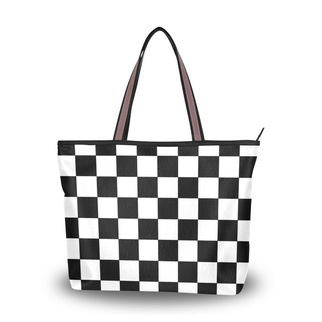 Black and white grid printed shoulder bag female casual tower design beach bag summer style ladies canvas  shopper handbag wome
