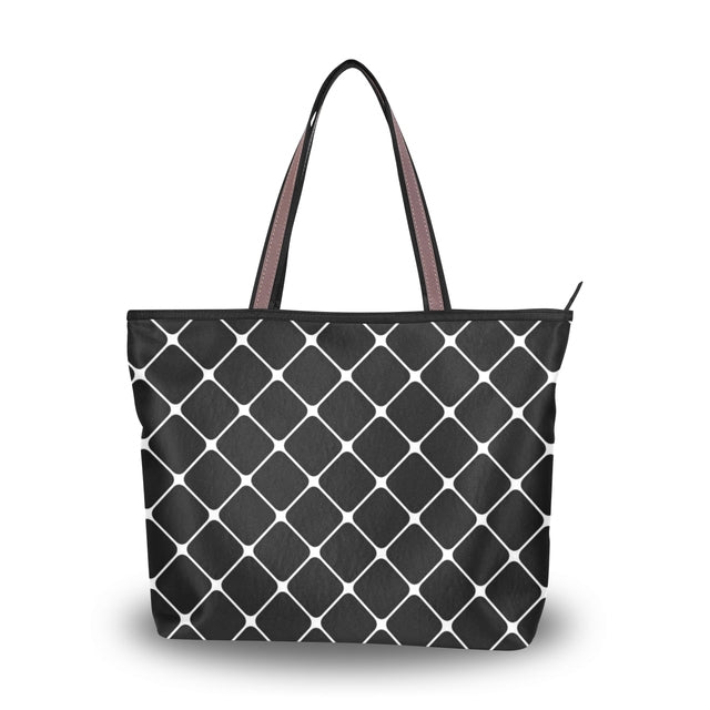 Black and white grid printed shoulder bag female casual tower design beach bag summer style ladies canvas  shopper handbag wome