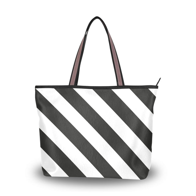 Black and white grid printed shoulder bag female casual tower design beach bag summer style ladies canvas  shopper handbag wome