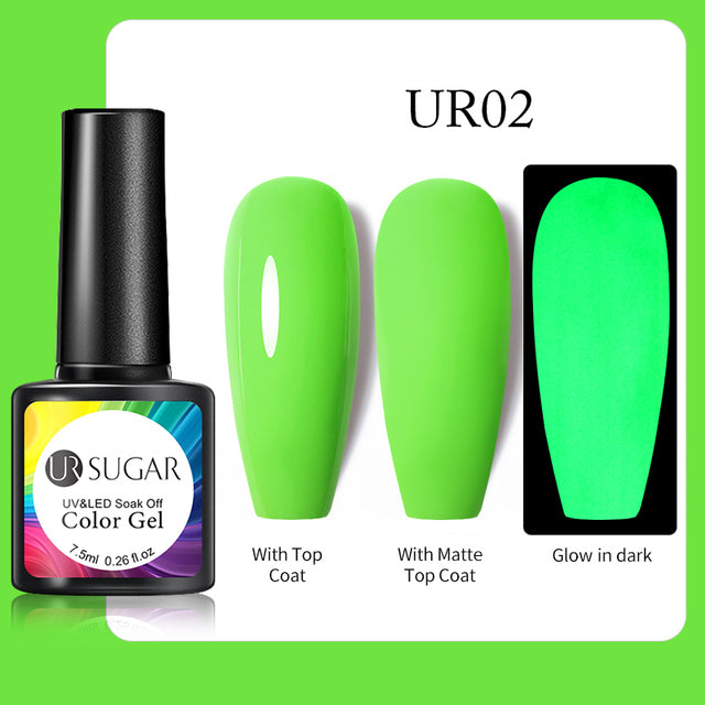 UR SUGAR 7.5ml Fluorescent Neon Glow-in-dark Gel Nail Polish Semi Perma Luminous UV Led Gel Varnish Manicure For Nails DIY