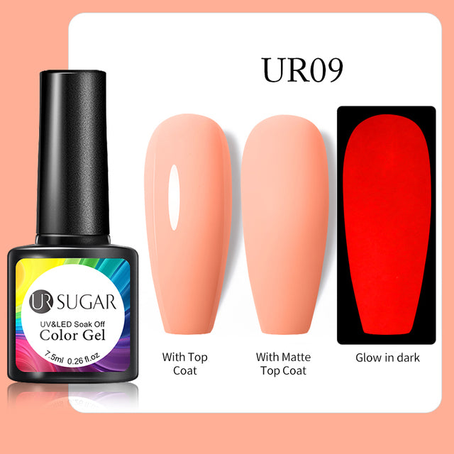 UR SUGAR 7.5ml Fluorescent Neon Glow-in-dark Gel Nail Polish Semi Perma Luminous UV Led Gel Varnish Manicure For Nails DIY