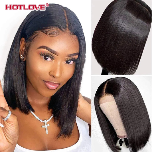 Short Bob Wig Bone Straight Human Hair Wigs for Black Women Pre-Plucked 5x5x1 Closure Wig Brazilian Hair Lace Wigs 150% Denisty