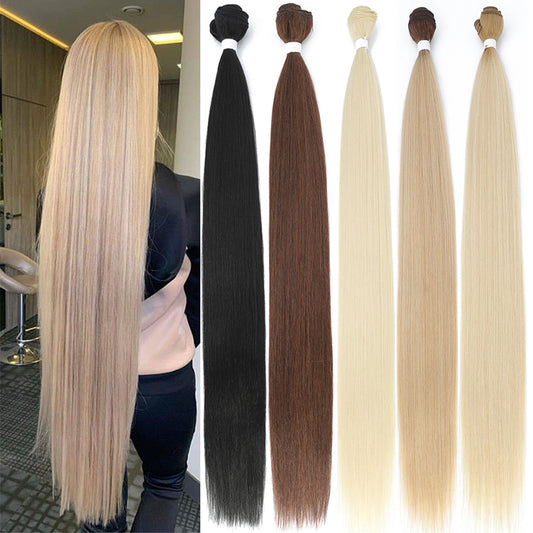 Bone Straight Hair Bundles Piano Ombre Hair Extensions Fake Fibers Super Long Synthetic Yaki Straight Hair Weaving Full to End