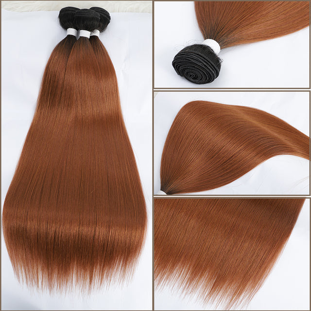 Bone Straight Hair Bundles Piano Ombre Hair Extensions Fake Fibers Super Long Synthetic Yaki Straight Hair Weaving Full to End