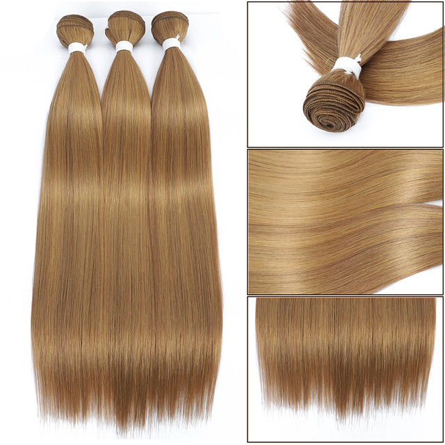 Bone Straight Hair Bundles Piano Ombre Hair Extensions Fake Fibers Super Long Synthetic Yaki Straight Hair Weaving Full to End