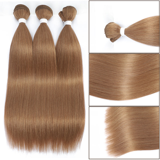 Bone Straight Hair Bundles Piano Ombre Hair Extensions Fake Fibers Super Long Synthetic Yaki Straight Hair Weaving Full to End