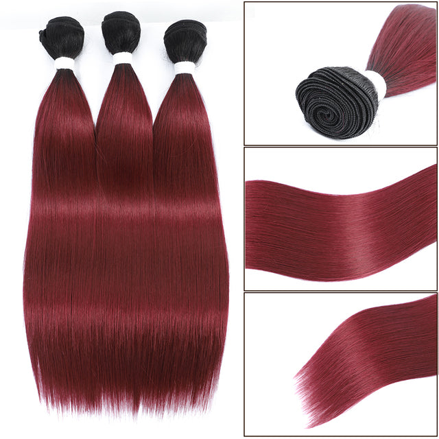 Bone Straight Hair Bundles Piano Ombre Hair Extensions Fake Fibers Super Long Synthetic Yaki Straight Hair Weaving Full to End