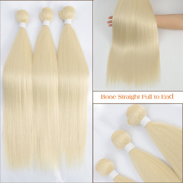 Bone Straight Hair Bundles Piano Ombre Hair Extensions Fake Fibers Super Long Synthetic Yaki Straight Hair Weaving Full to End