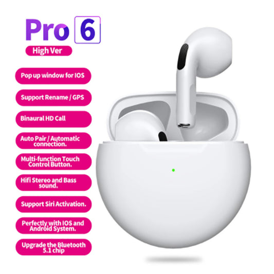 Air Pro 6 TWS Bluetooth-Compatible Headphones With Mic Noise Cancelling Earbuds Gaming Headset Wireless Music HiFi Earpoddings