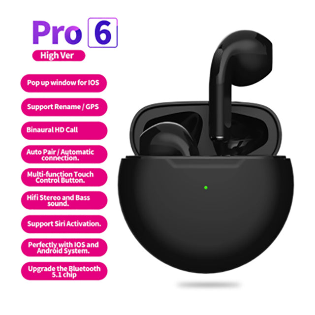 Air Pro 6 TWS Bluetooth-Compatible Headphones With Mic Noise Cancelling Earbuds Gaming Headset Wireless Music HiFi Earpoddings