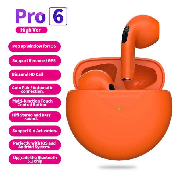 Air Pro 6 TWS Bluetooth-Compatible Headphones With Mic Noise Cancelling Earbuds Gaming Headset Wireless Music HiFi Earpoddings