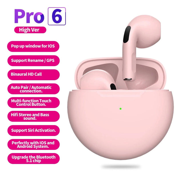 Air Pro 6 TWS Bluetooth-Compatible Headphones With Mic Noise Cancelling Earbuds Gaming Headset Wireless Music HiFi Earpoddings